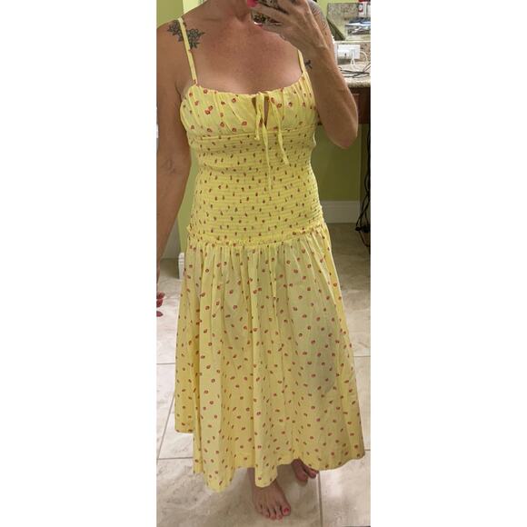 Free People Lavender Daze Dress Small Strawberry Lemon Combo midi yellow New - Picture 3 of 8